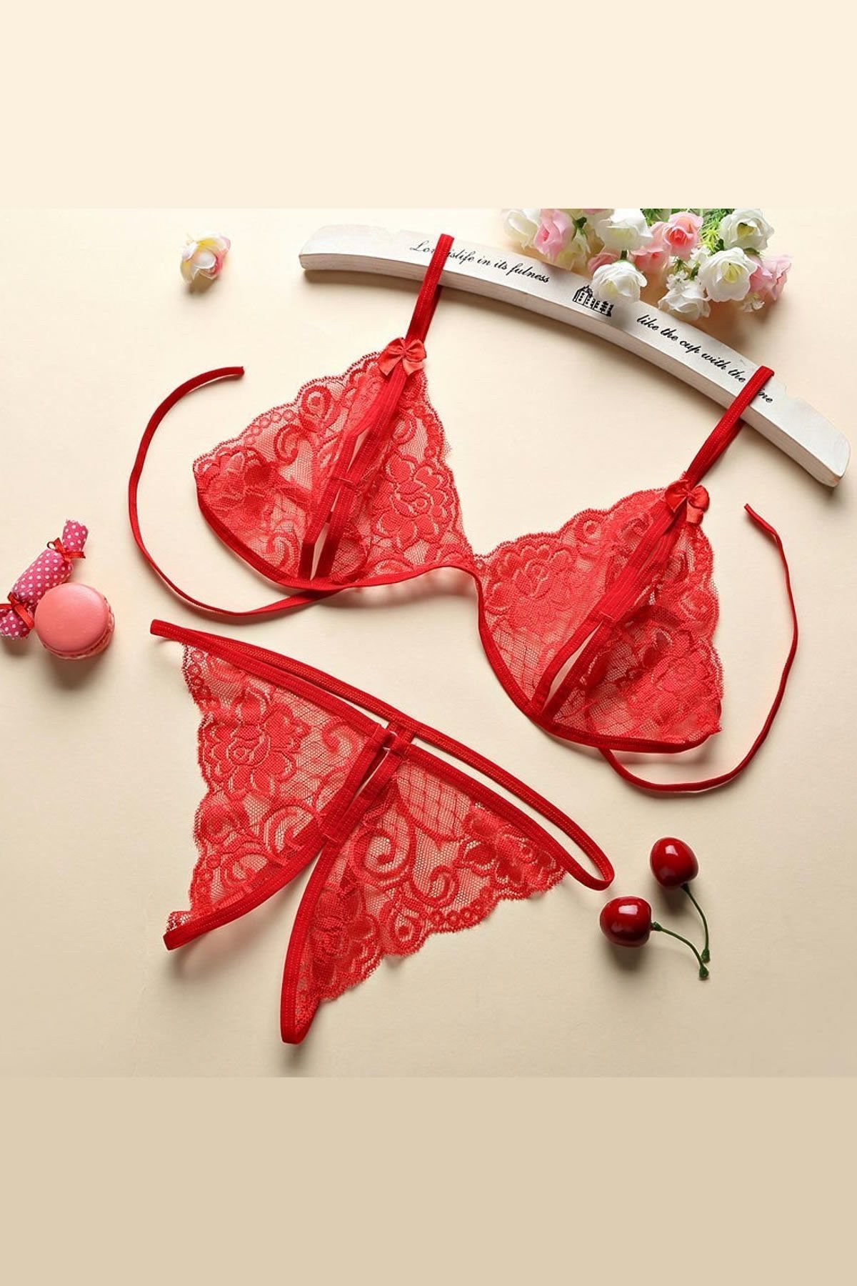 Kadın Kırmızı Dantelli Sütyen Külot Takımı – Modern, Konforlu ve Günlük Kombinlere Uygun