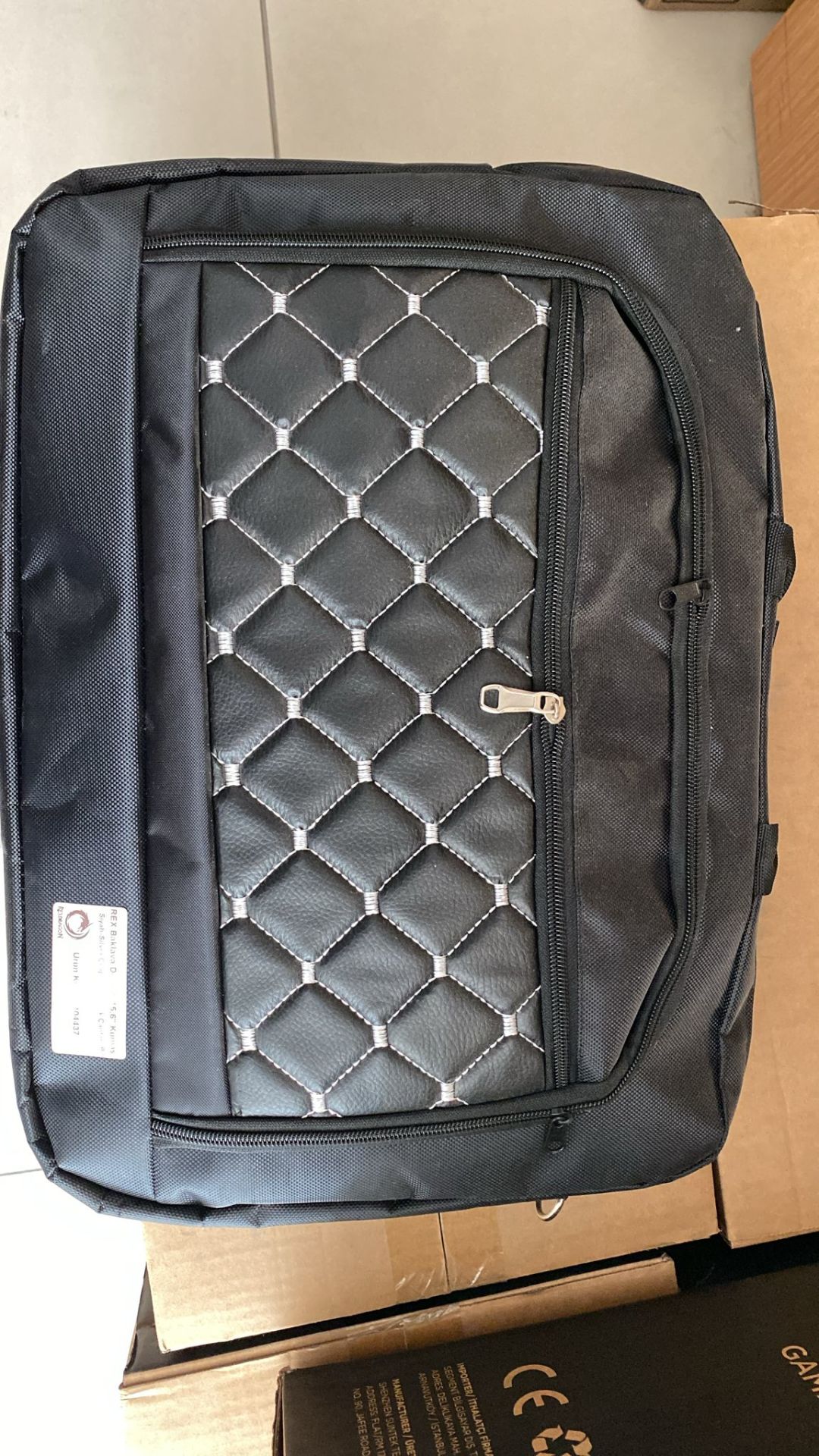 REX Baklava Desenli 15,6 Kumaş Siyah-Silver Çizgili Notebook Çantası Bilgisayar