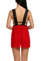 Kadın Kırmızı Dantelli Sırtı Açık Gecelik – Modern ve Şık Tasarım