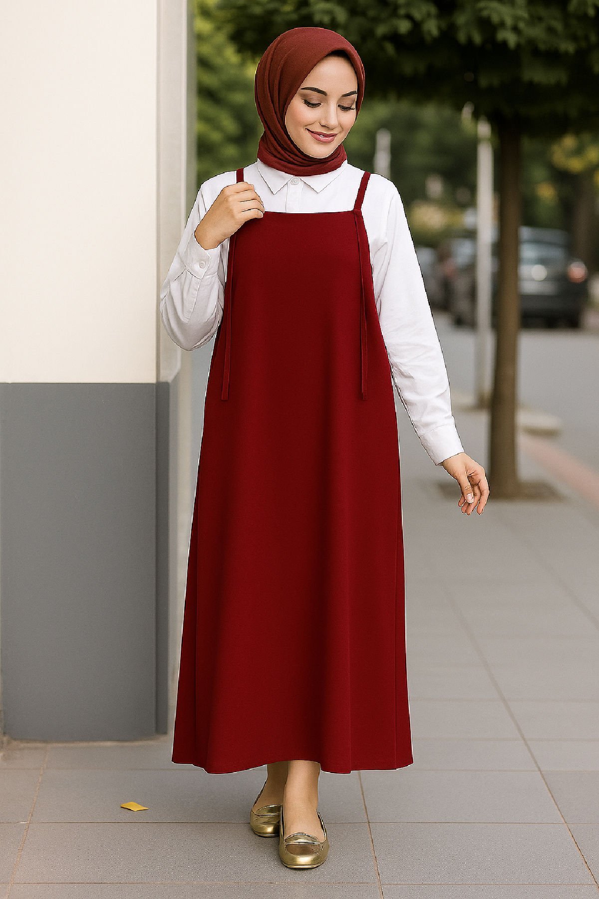 Kadın Bordo Basic Ayarlanabilir Askılı Jile Elbise – Şık, Rahat ve 4 Mevsim Kullanıma Uygun