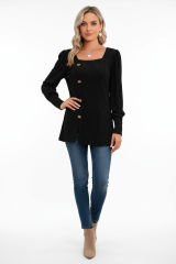 Kadın Uzun Kollu Düğmeli Mevsimlik Bluz – Yumuşak Dokulu, Esnek ve Sıcak Tutan Kumaş