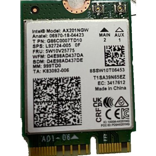İntel Wi-Fi 6 AX201 Bluetııth 5.0 WiFi Kart (Anten Yok)