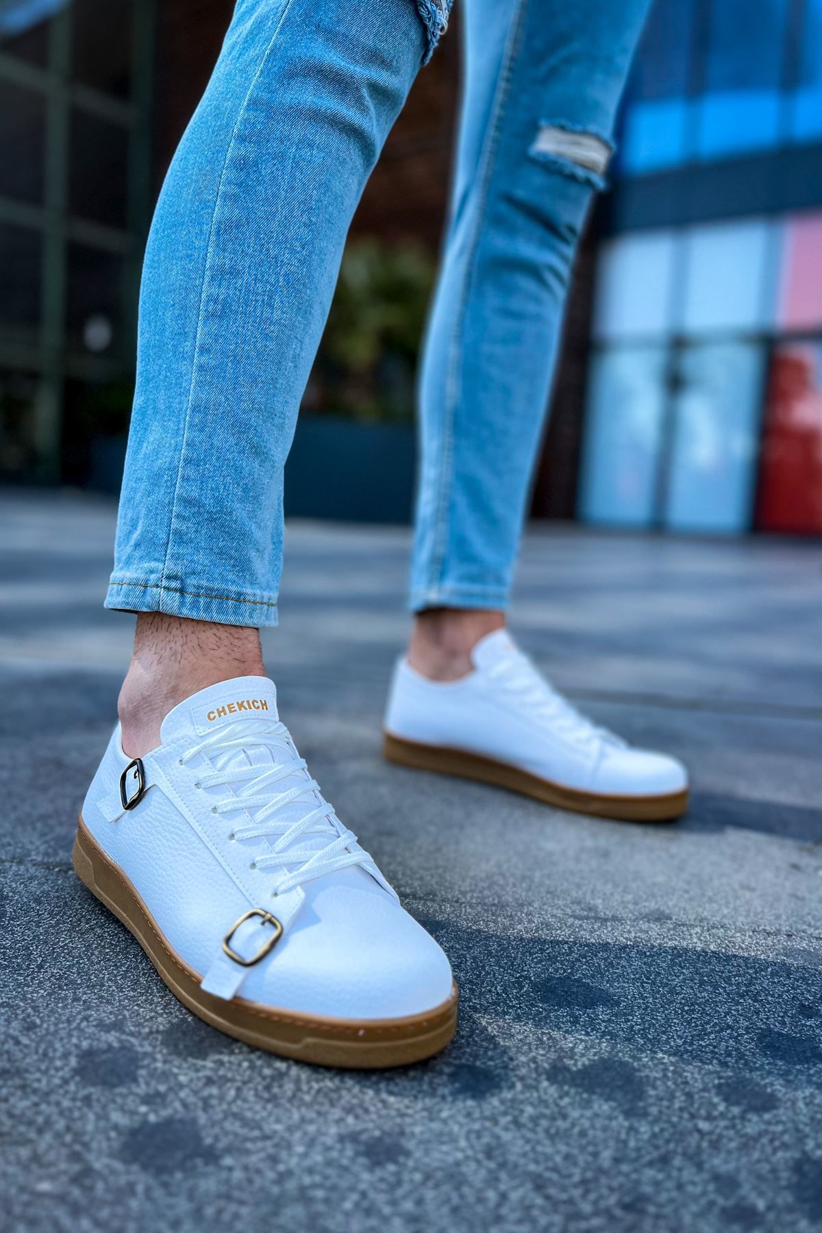 CH191 - CKT Side Buckle Erkek Ayakkabı BEYAZ