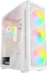 RAMPAGE PROLIX 650W 80+ Mesh Panel Temper Camlı + Argb Fanlı GAMING ATX KASA BEYAZ