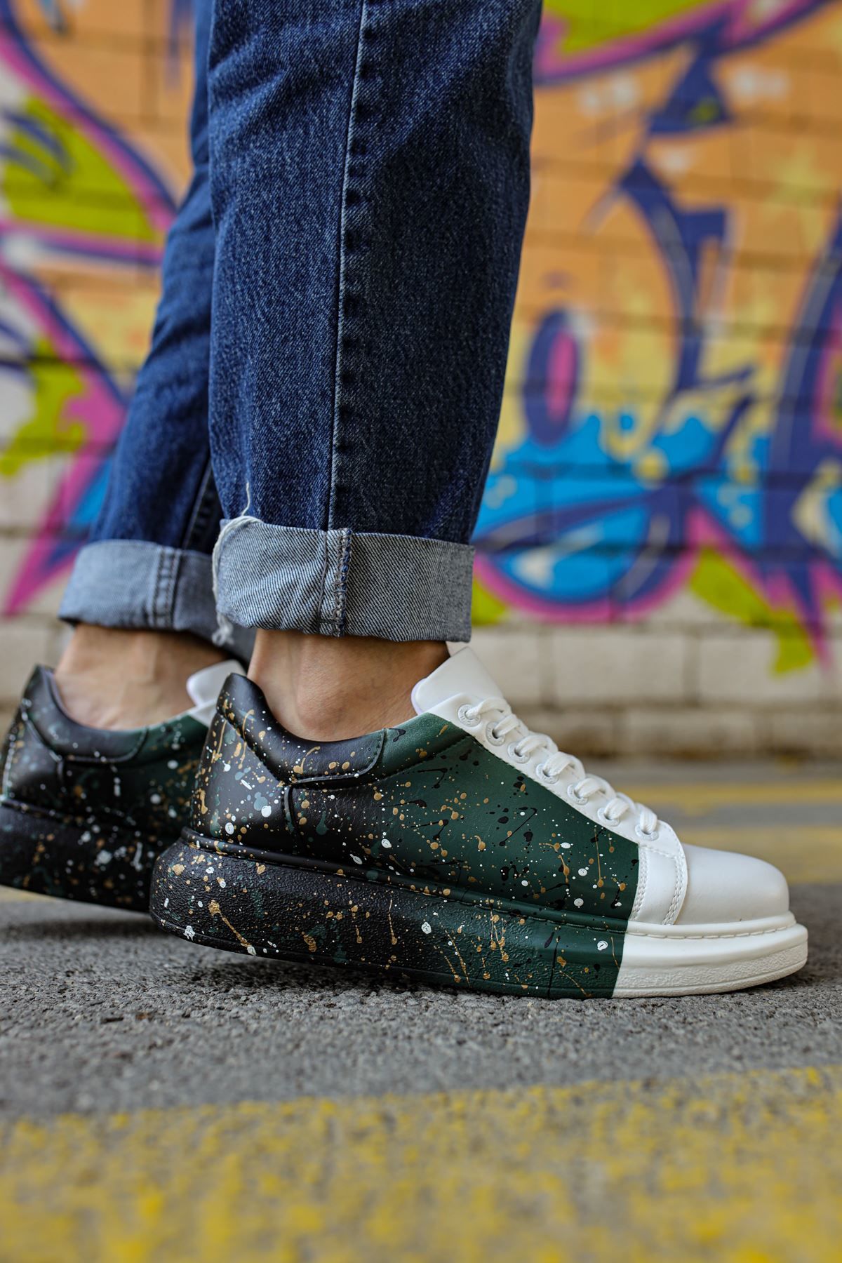 CH254 - CBT Pittura Erkek Ayakkabı 437 BEYAZ / YESIL / SIYAH