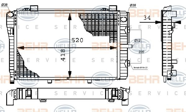 Mercedes W202, W208 Kompresörlü Radyatör/Manuel/otomatık/klımalı araclara uyumlu/Orjınal No:2025005203