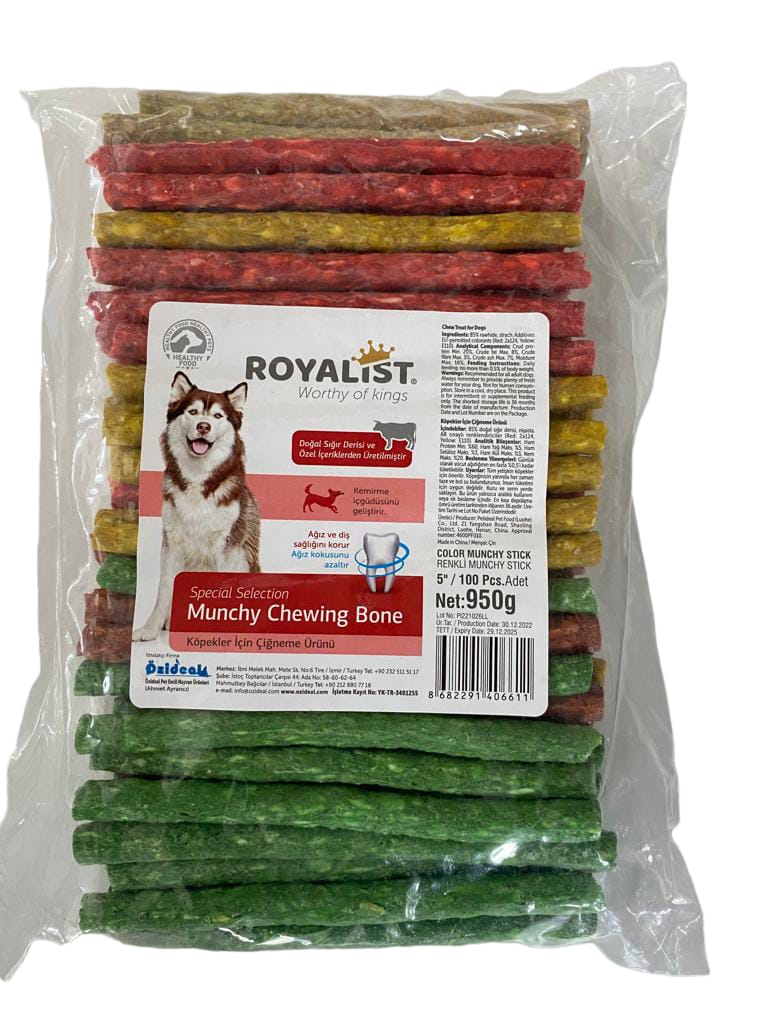 02791 ROYALIST İTHAL RENKLİ MUNCHY STICK KEMİK 5'' (13 CM) 100LÜ