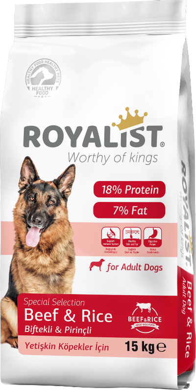 00017  ROYALİST BİFTEKLİ & PİRİNÇLİYETİŞKİN KÖPEK MAMASI 15 KG