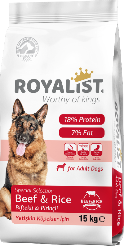 00017  ROYALİST BİFTEKLİ & PİRİNÇLİYETİŞKİN KÖPEK MAMASI 15 KG