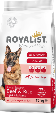 00017  ROYALİST BİFTEKLİ & PİRİNÇLİYETİŞKİN KÖPEK MAMASI 15 KG