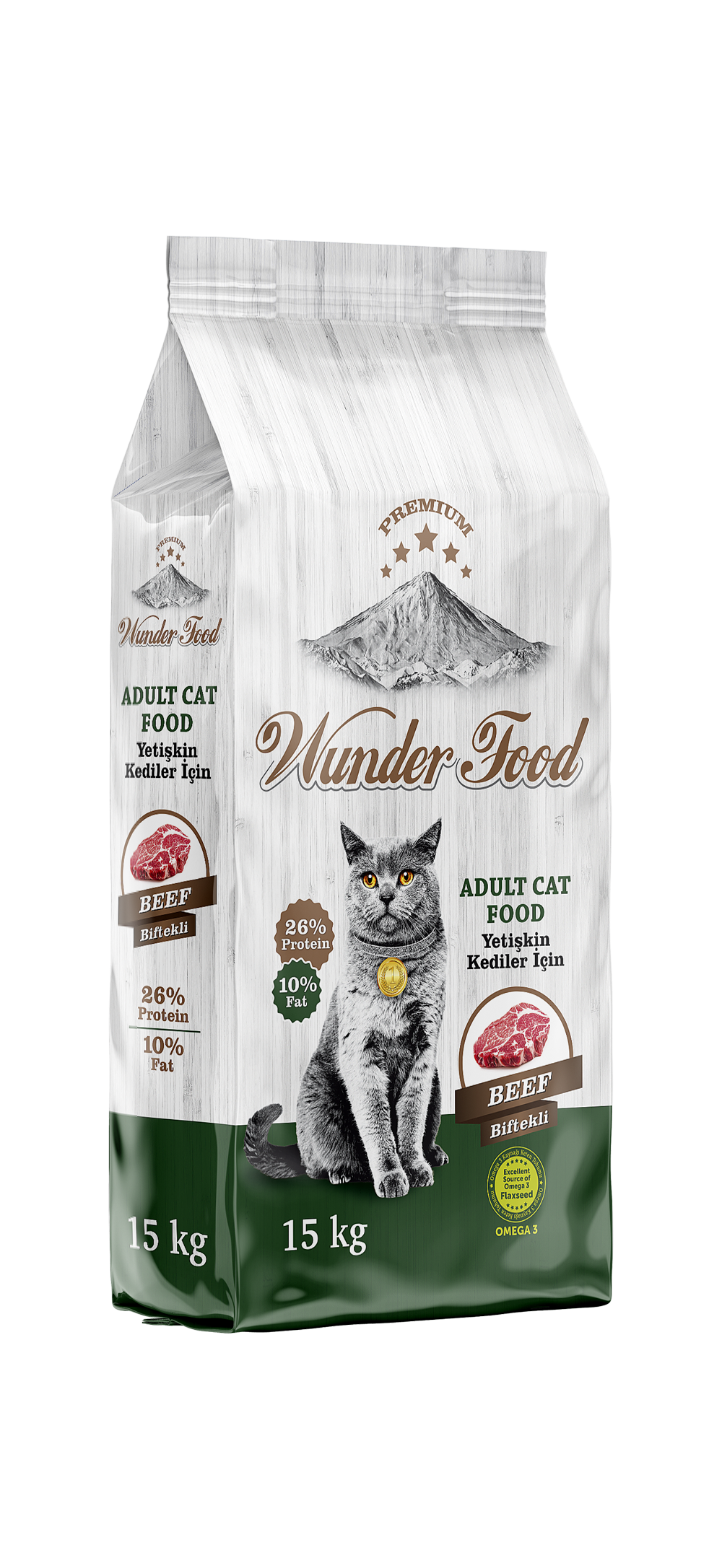 02180  WUNDER FOOD BİFTEKLİ KEDİ MAMASI 15KG