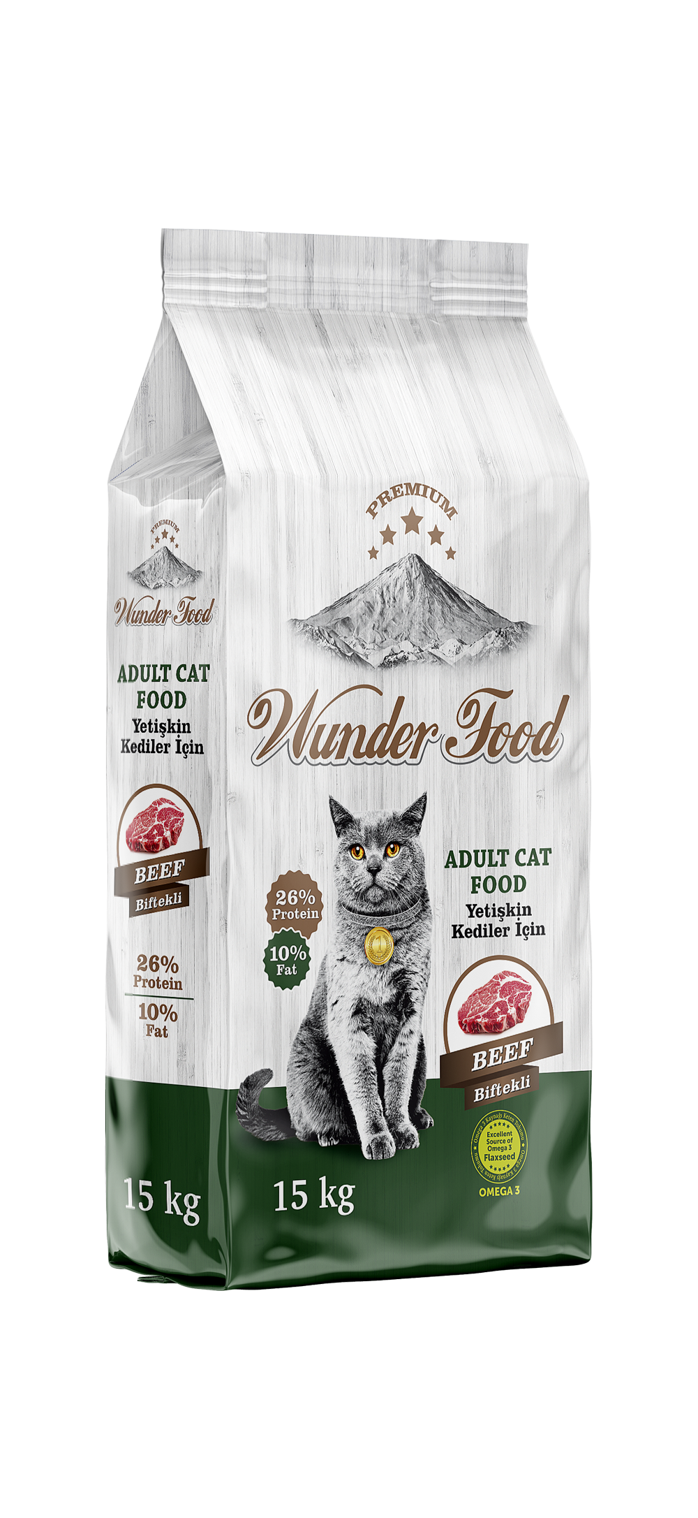02180  WUNDER FOOD BİFTEKLİ KEDİ MAMASI 15KG