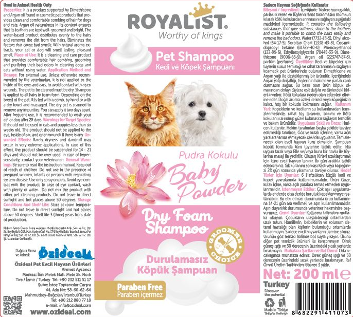 04025 ROYALİST KEDİ-KÖPEK BABY POWDER KÖPÜK ŞAMPUAN  200 ML