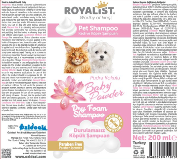 04025 ROYALİST KEDİ-KÖPEK BABY POWDER KÖPÜK ŞAMPUAN  200 ML