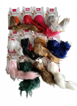 03794 ROYALİST KIRMIZI PAPYONLU TÜYLÜ KEDİ OYUNCAK FARE