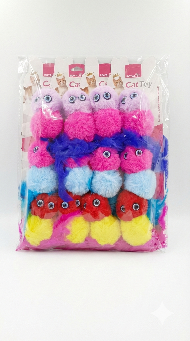 03803 ROYALİST İKİLİ PONPON KEDİ OYUNCAK