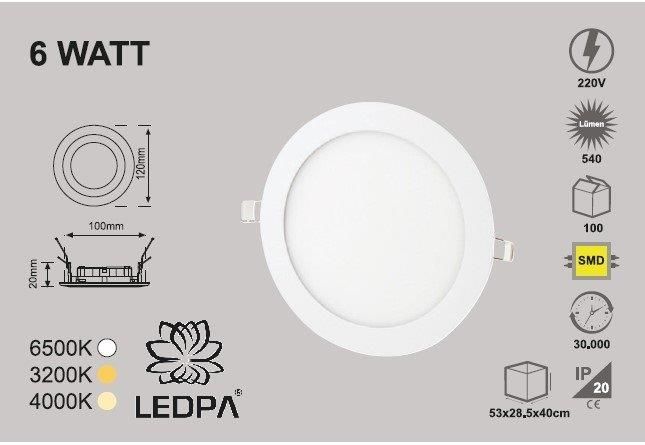 6W SLIM LED PANEL SIVA ALTI , 6W PANEL LED , 6W 3000KELVIN , GÜN IŞIĞI
