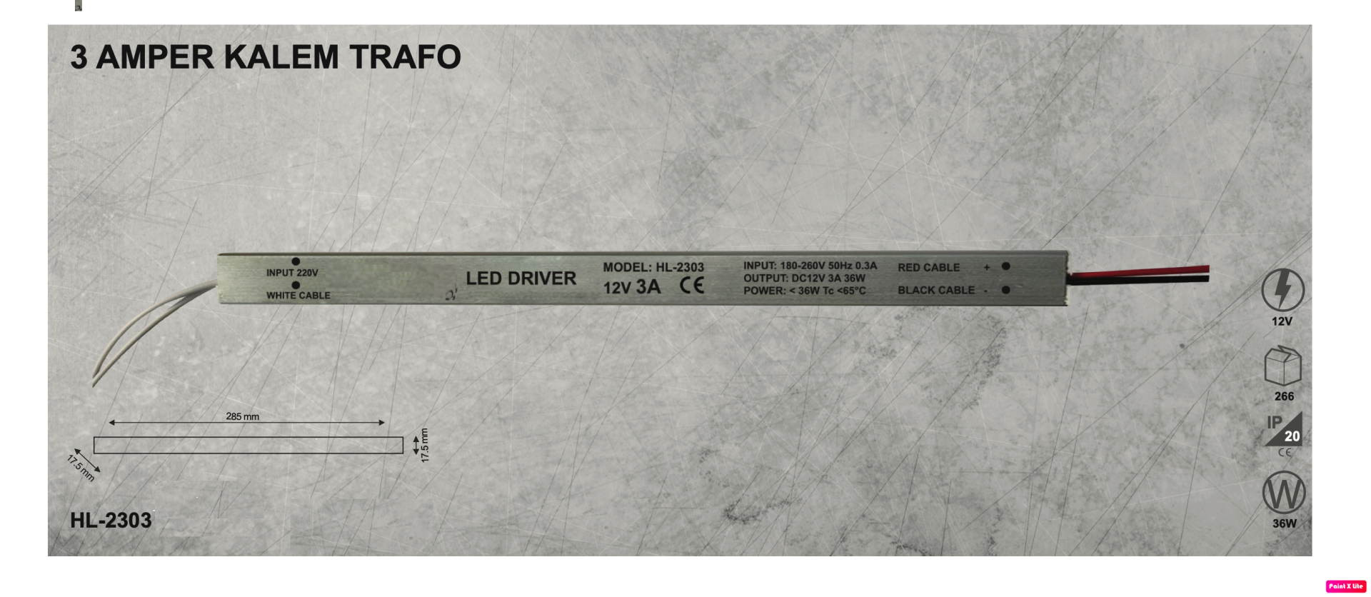 KALEM ADAPTÖR 12VDC 3AMPER 36W , İNCE ADAPTÖR 12V 3AMP.
