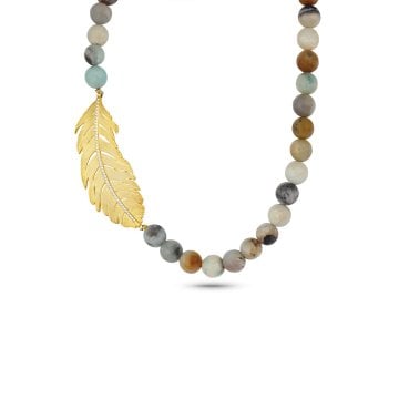 Amazonite Big Feather Necklace