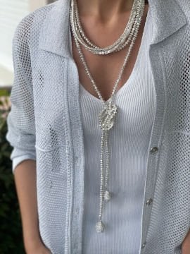 Silver Hematite Long Drop Necklace