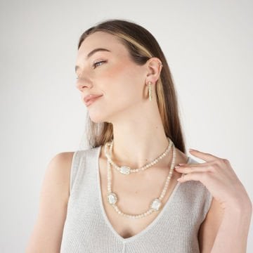 Yellow Agate Pearl Crystal Necklace