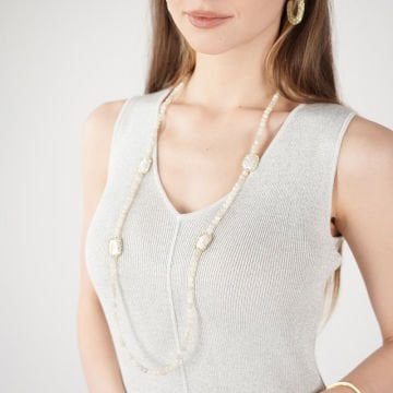 Yellow Agate Pearl Crystal Necklace