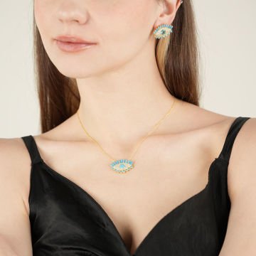 Turquoise Baguette Eye Necklace