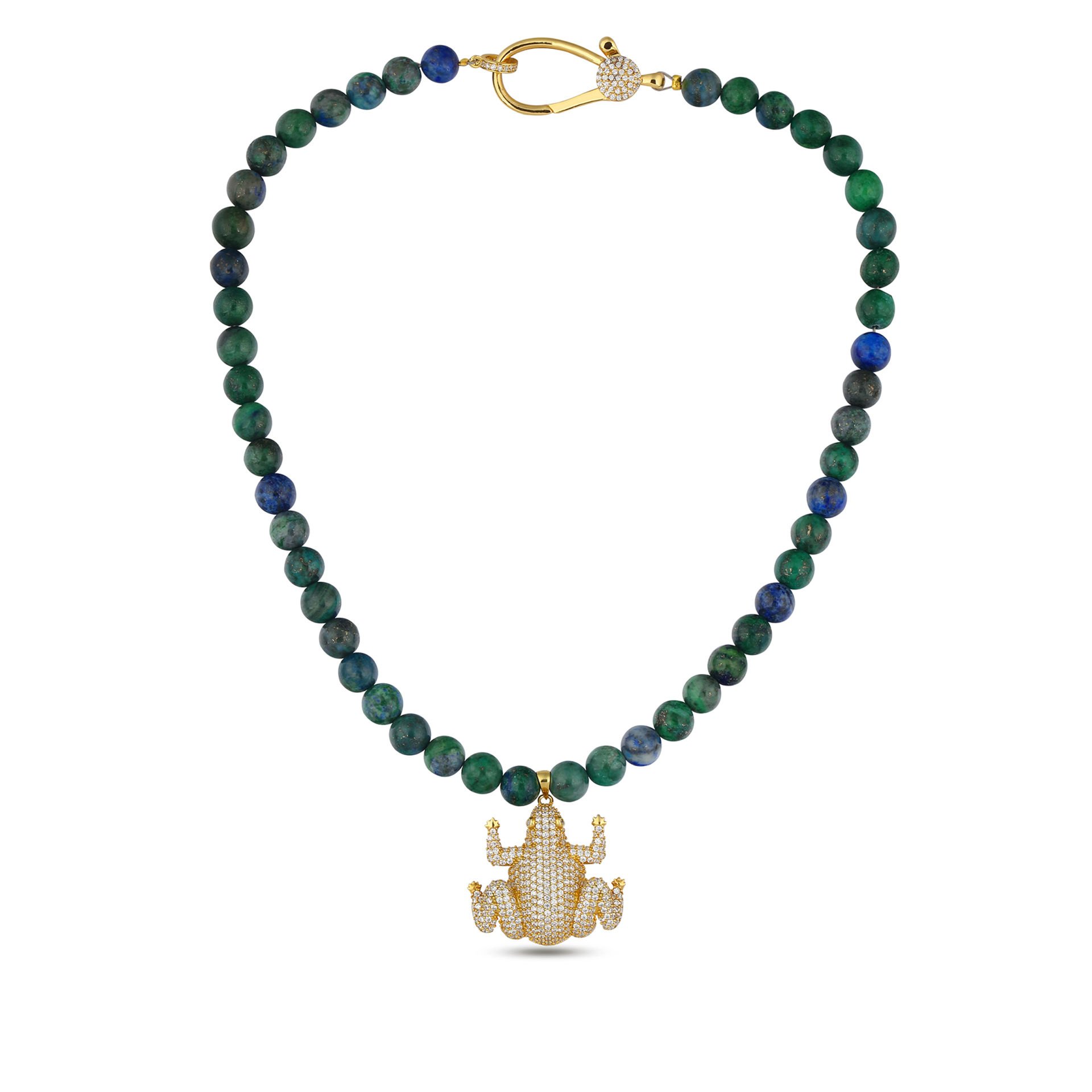 Green Gold Frog Necklace