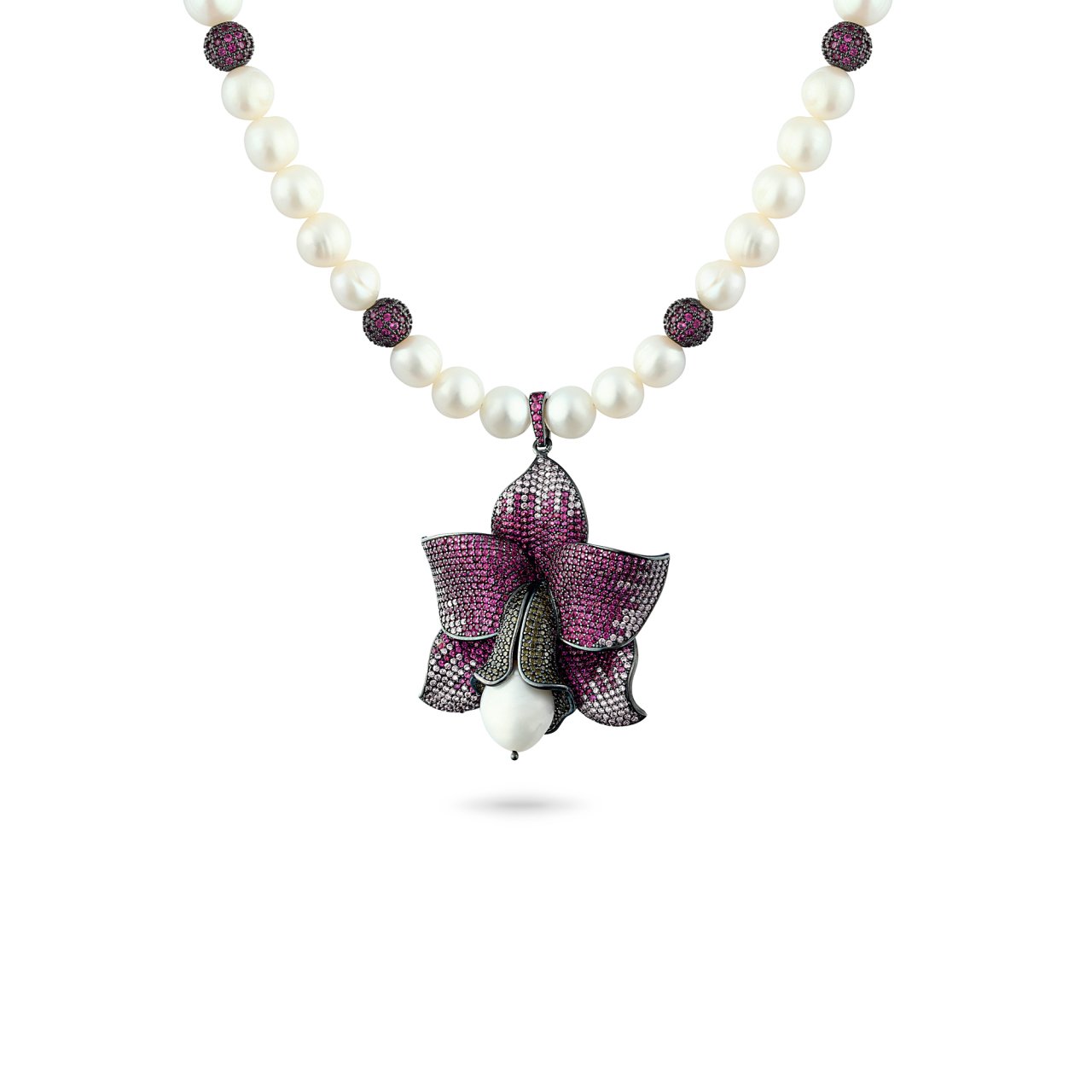 Fuchsia Bloom Pearl Necklace