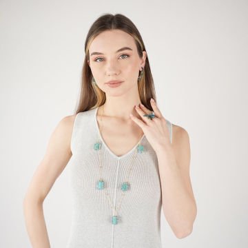 Turquoise Rec Chain Necklace