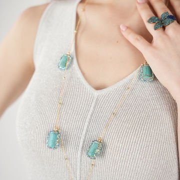 Turquoise Rec Chain Necklace