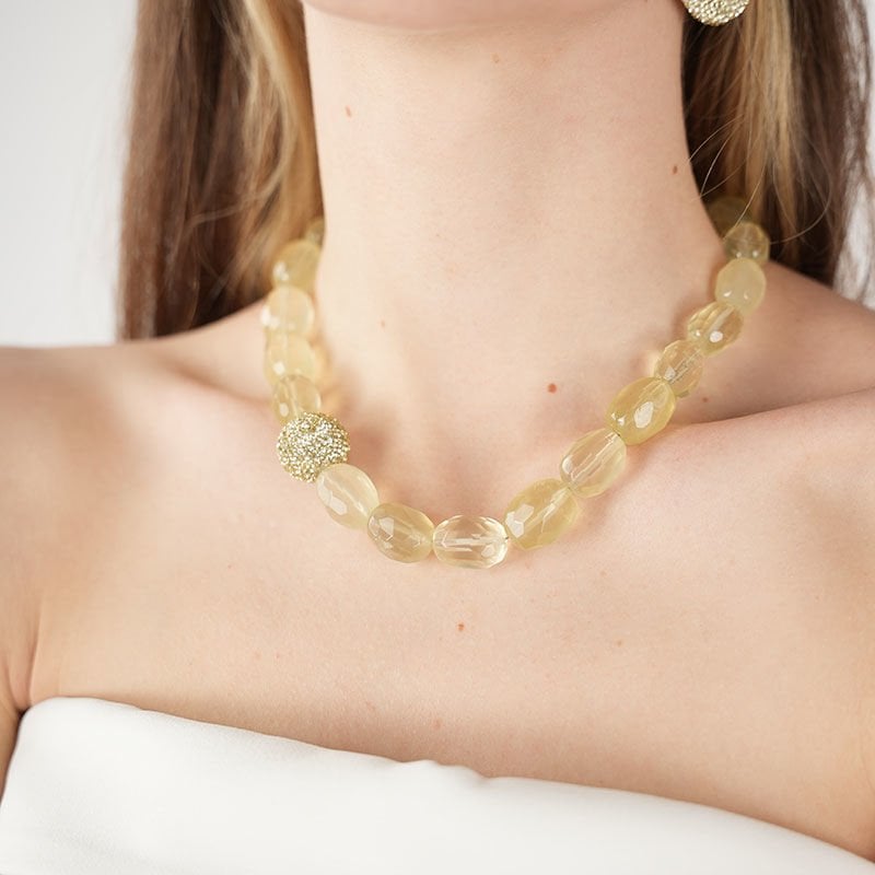 Yellow Crystal Ball Necklace