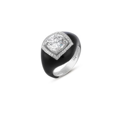 Black Enamel Zircon Ring