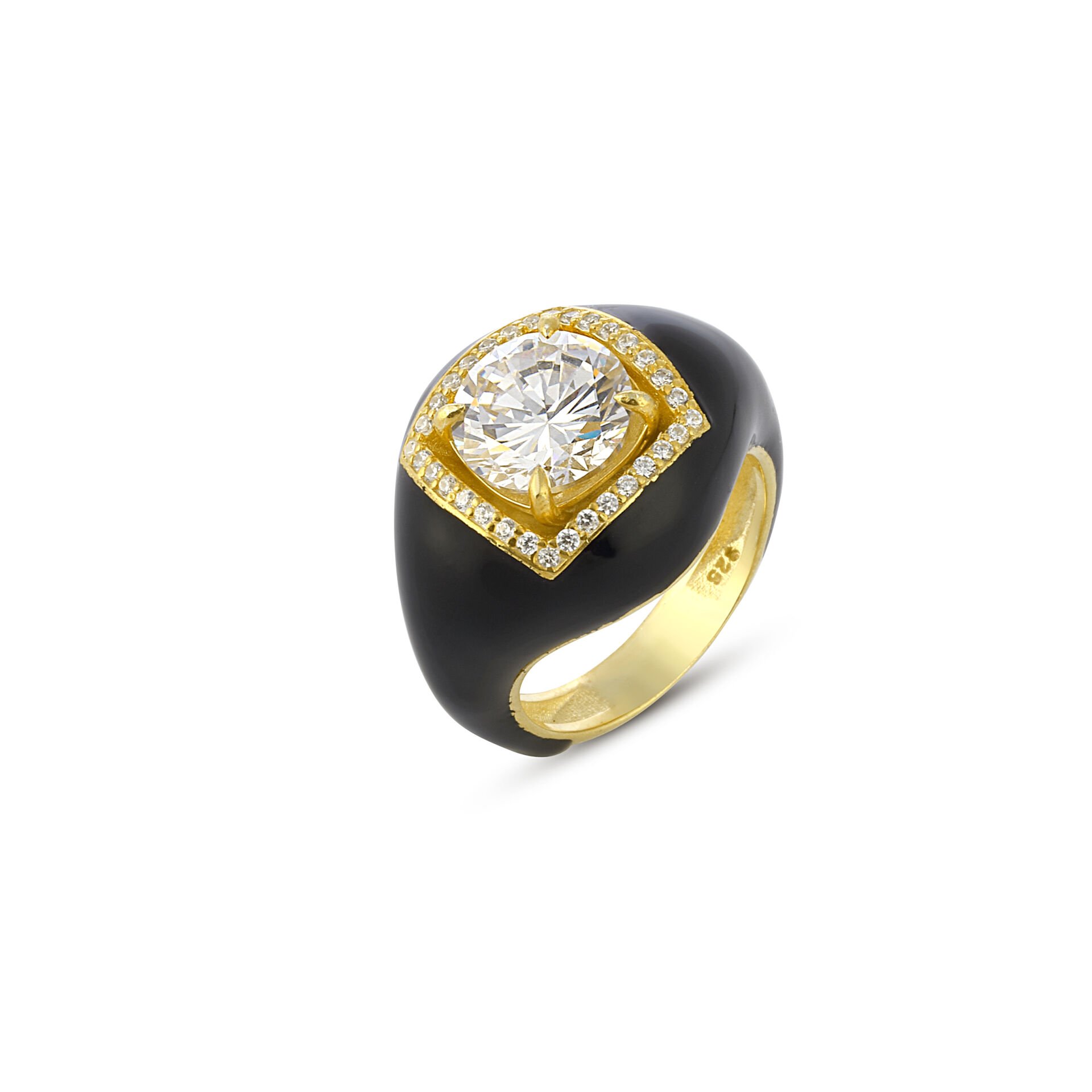 Black Enamel Zircon Ring