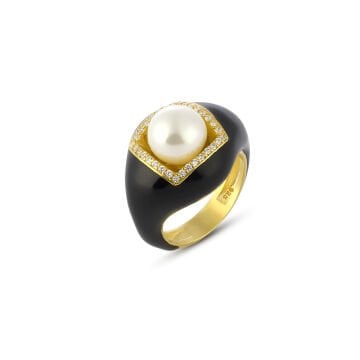 Black Enamel Pearl Ring