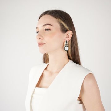 Navy Crystal Leaf Earrings