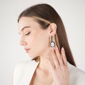 Navy Crystal Leaf Earrings