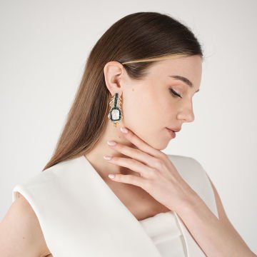 Navy Crystal Leaf Earrings