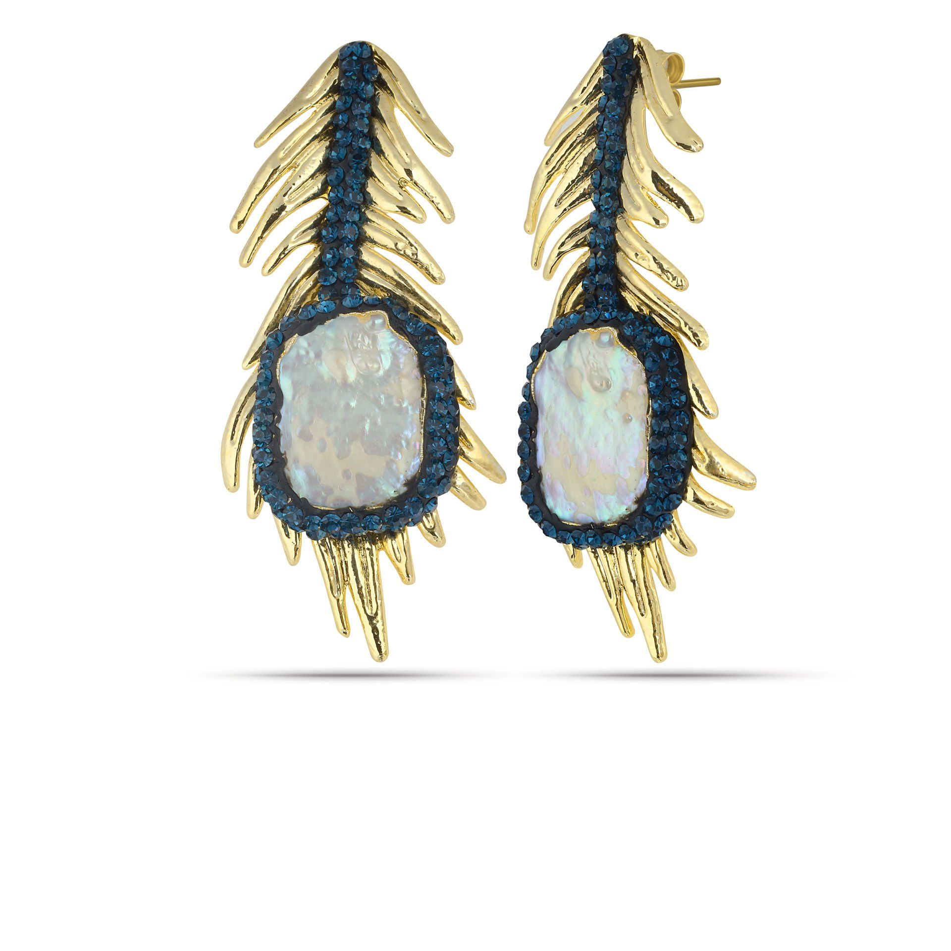 Navy Crystal Leaf Earrings