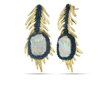 Navy Crystal Leaf Earrings