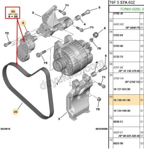 KIT KAYIS ALTER 1.4HDİ/1.6HDİ Euro4 P307