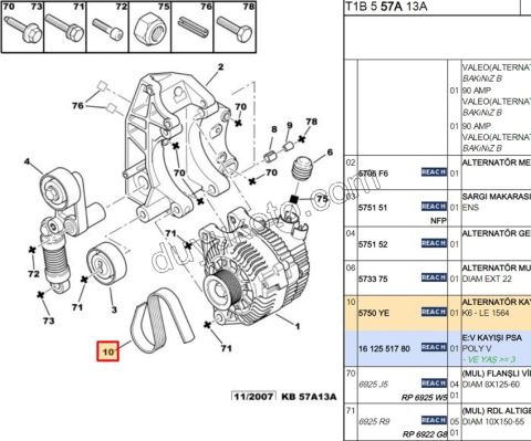 Alternatör V kayışı 6PK1564 P206 Klimalı TU5JP 1.4İ YM