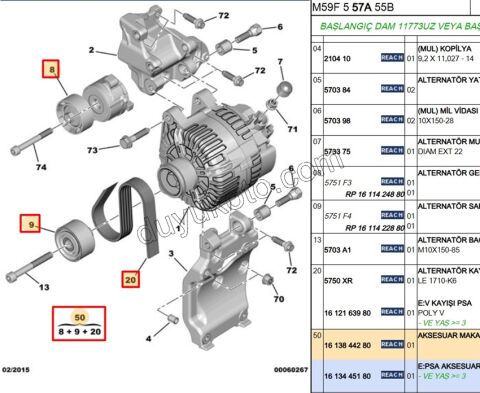 KIT KAYIS ALTER 1.4HDİ/1.6HDİ Euro4 1611422880+1611424880+5750.XR