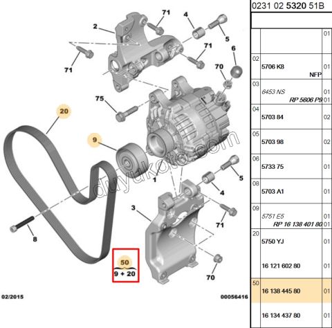 KIT KAYIS ALTER 1.6HDİ Euro4 1613840180 + 5750.YJ