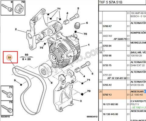 Alternatör V Kayışı 6PK1090EE Yeni Model 1.6HDİ Euro4 (90HP) P207 P307 (ELA BELT)