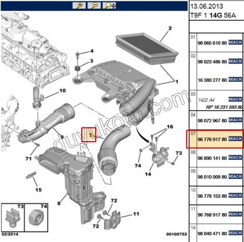 Hava Filtre Kazanı Borusu ON+ALT DV6C DV6F EB2 P3081 P3008 P5008