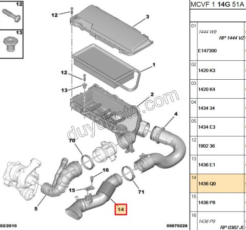 Hava Filtre Hortumu PBP DV44 TU3A