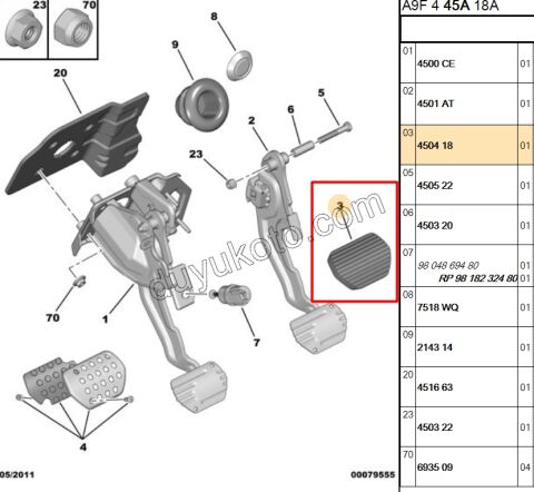LASTIK PEDAL FREN OTOM. P207 P2081 P307 P308 P407 P508 P20081 P30081 C41