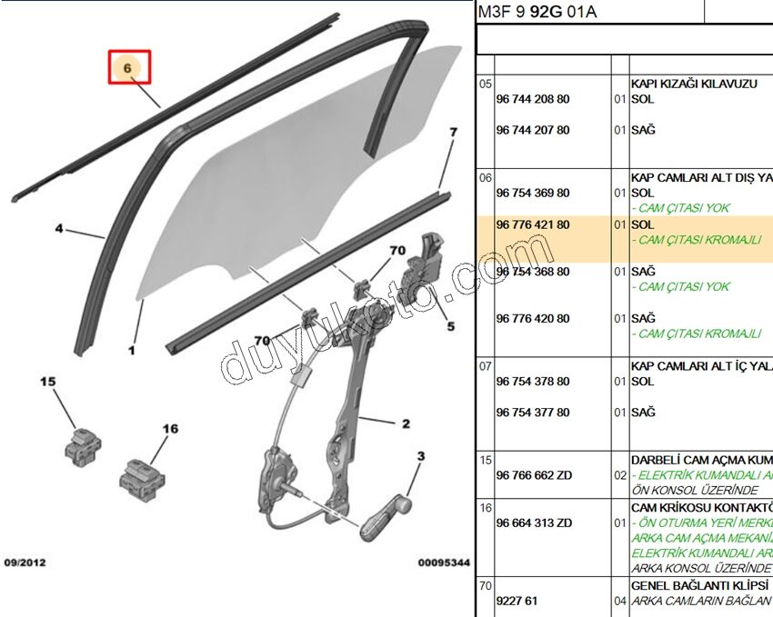 Arka Kapı Camı Sol Dış Sıyırıcı Fitil P301 KROM+