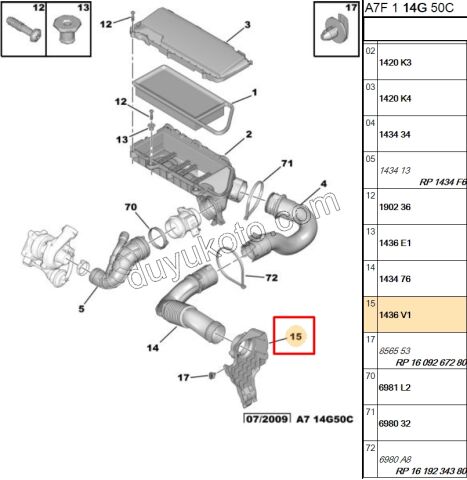 Peugeot 207 208 2008 Hava Filtre Hortumu Tutucu Ucu 1.4HDİ Euro4 02/11 C3